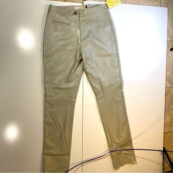 Excelled Grayish 100% Leather Vintage High Rise Motorcycle Inspired Pants NWT 8 - Picture 2 of 16